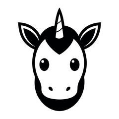 Minimalist Black and White Unicorn Face Illustration on White Background