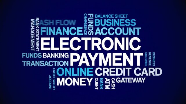 Electronic Payment animated word cloud-text design animation tag kinetic typography seamless loop.