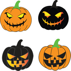Halloween Pumpkins Pair – Orange and Black Evil Faces Vector