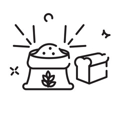 Stylized Illustration of a Sacked Flour Bag With Wheat Symbol Next To A Loaf of Bread On A Transparent Background