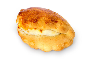 Cookies with cottage cheese on a white background. Sweet bun with cottage cheese filling