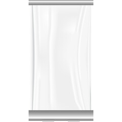 Empty White Fabric Banner Display Stand with Metal Base and Top Bar on Transparent Background for Advertising and Promotion