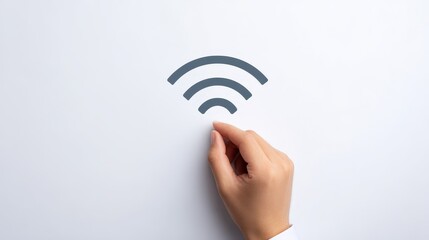 Human hand holding wi fi signal symbol representing seamless wireless internet connectivity and digital communication.