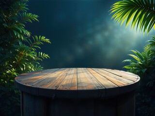 Wooden Table in Tropical Jungle Setting
