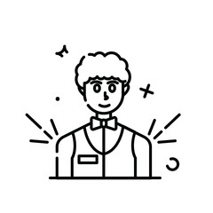 Stylized Line Art of a Smiling Person with Curly Hair and Bow Tie on a Transparent Background