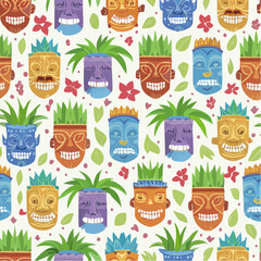 A seamless Polynesian tiki mask pattern featuring carved symbolic faces. Great for packaging, textiles, and heritage-inspired artwork.