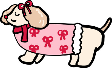 Illustration of Dachshund Dog in Bow Sweater