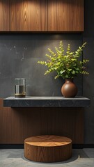 Modern Interior with Wooden Cabinet and Green Plant