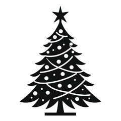 Obraz premium christmas tree isolated on white. A minimalist black and white silhouette of a christmas tree, topped with a star and decorated with simple ornaments, captures the essence of the holiday season