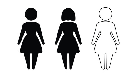 Three female figures depicted in black and white showing different body types and outlines