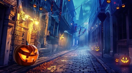 Spooky & Vibrant Street Halloween Scene: A Tapestry of Costumed Revelers, Glowing Jack-O&rsquo;-Lanterns, and Festive Cheer
This image captures the electric energy of a Halloween street, where costumed crow