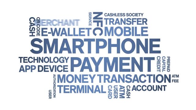Smartphone Payment animated word cloud-text design animation tag kinetic typography seamless loop.