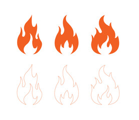 A graphic representation of six flames, three filled in orange and three as outlines