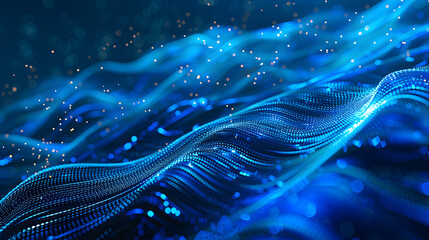 Abstract blue wave with glowing particles