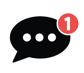 A black speech bubble with three dots and a red circle with the number one on a white background