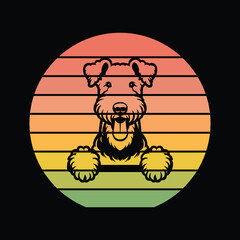 Airedale Terrier Dog Peeking Sunset Vintage Retro Dog Lover