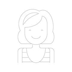 Flat avatar icon of a smiling woman with short hair in outline style on a transparent background