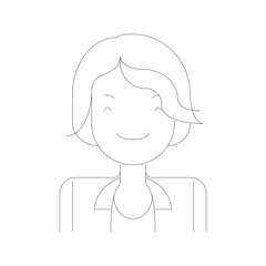 Flat Avatar Portrait of a Woman with Short Hairline and Collar Outline on Transparent Background Minimalist Outline Illustration