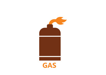 Illustration of a brown gas tank with orange flame and the word gas below it