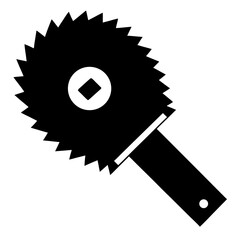 Black silhouette of a pizza cutter with a sharp serrated wheel