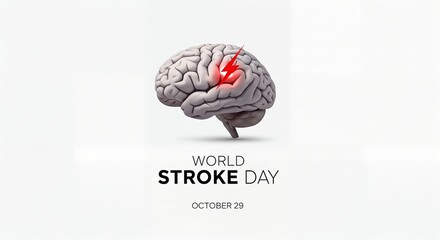 Brain with Red Lightning Bolt – Act FAST on World Stroke Day, October 29