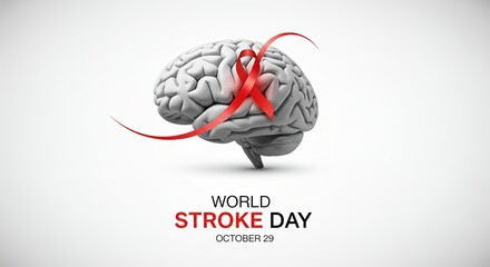 3D Brain with Red Awareness Ribbon – Act FAST on Oct 29