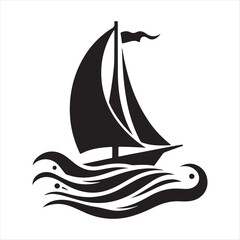 Sailboat vector silhouette sketch art logo illustration