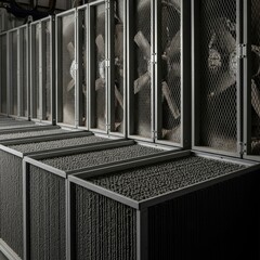 Modern Industrial HVAC Ventilation System with Large Cooling Fans and Advanced Air Filtration Technology