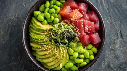 Colorful bowl of poke bowl