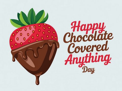 Delicious chocolate covered strawberry with happy chocolate covered anything day text illustration for celebration