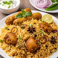 Delicious Chicken Biryani - Aromatic Rice Dish with Spices and Meat.