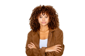 cropped portrait isolated on background of young woman with afro hair