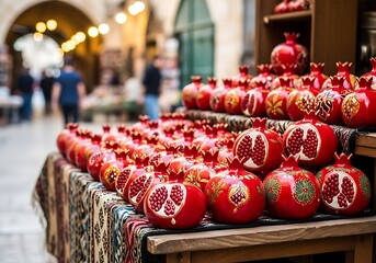 Pomegranate Souvenirs at a Market Stall in Jerusalem, Israel.