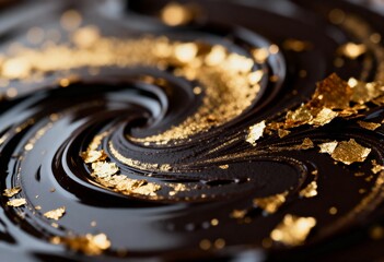 Swirling Chocolate with Gold Rich dark chocolate swirls adorned with shimmering gold flakes.