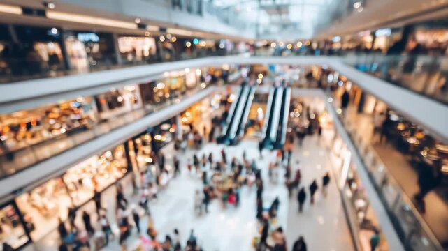 Abstract blurred photo of many people shopping inside department store or modern  shopping mall. Urban lifestyle and black Friday shopping, motion, speed, blurred, group, city, modern
