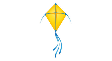 Simple Yellow Diamond Kite with Blue Strings Isolated on White.