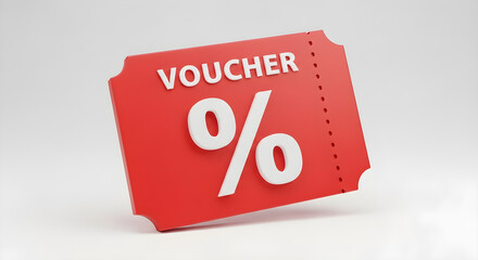 3D Render of Red Discount Voucher or Coupon with Percentage Sign.