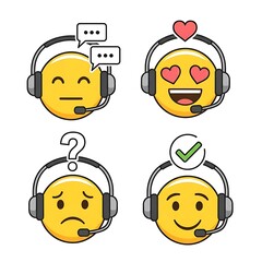 Customer service emoji set showcasing various support interactions and emotional responses.