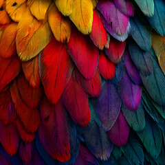 Obraz premium Vibrant and colorful macaw feathers display a beautiful pattern of texture and brilliant tropical hues.