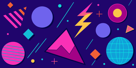 Retro Neon Shapes Collage Background Illustration