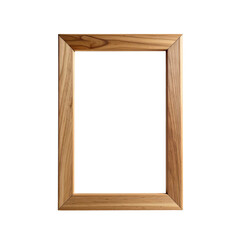 Rectangular Wooden Picture Frame with Empty White Center on Transparent Background