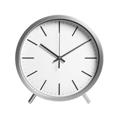 Minimalist Silver Clock with White Face on Transparent Background