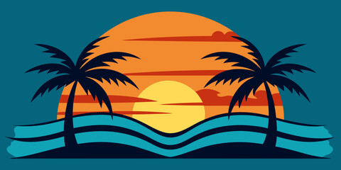 Obraz premium Tropical Sunset over Ocean Waves Collage Illustration