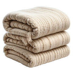 Stack of Cream Knitted Blankets on Transparent Background for Cozy Interior Designs