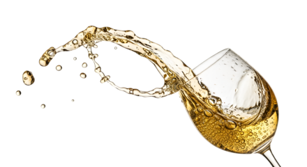 White wine champagne splashing in glass transparent background