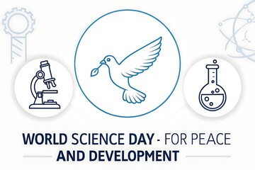 World Science Day For Peace And Development: Dove, Globe, Microscope And Lab Icons

