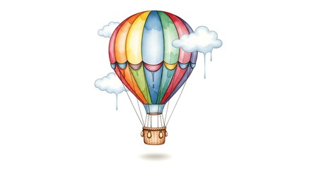 Obraz premium Watercolor Hot Air Balloon with Clouds - A Whimsical Journey.