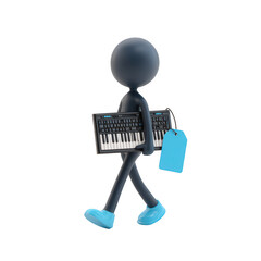 Stick Figure Carrying Musical Keyboard with Blue Tag