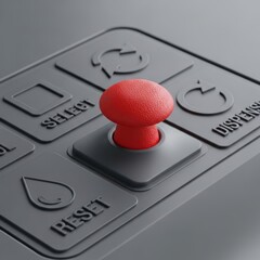 Prominent Red Push Button on Modern Gray Control Panel Interface for Critical Decisions