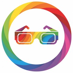 Rainbow 3D Glasses Icon In Colorful Circle Illustration.